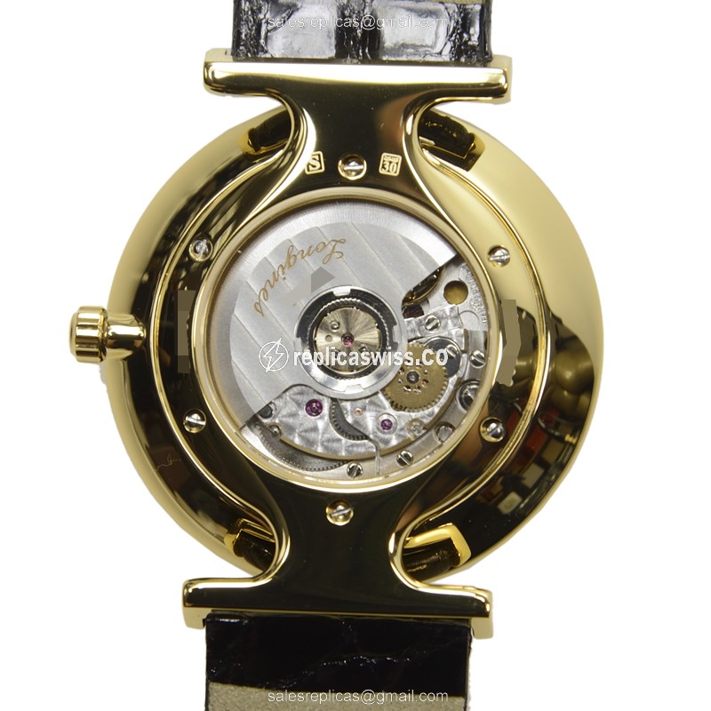Longines LA GRANDE Replica - Automatic - 18kt Gold - White Dial, Black Alligator Strap - View 3