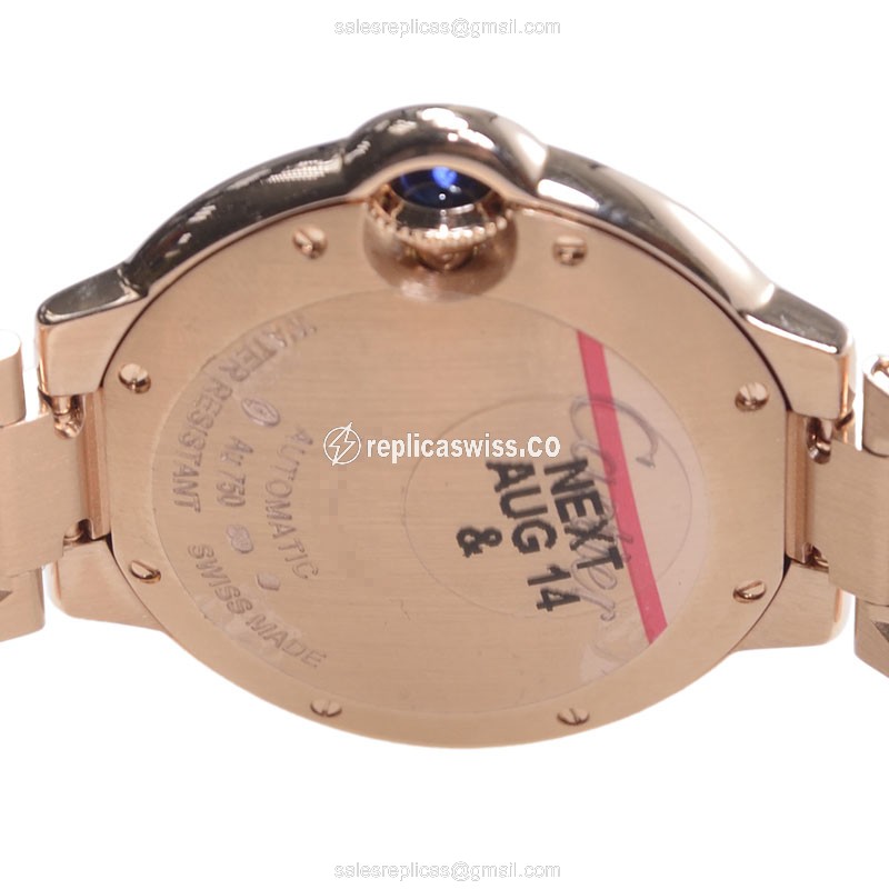 Cartier Ballon Bleu Replica - Automatic 18kt Rose Gold & Diamonds - White Dial - Gold Strap - View 4
