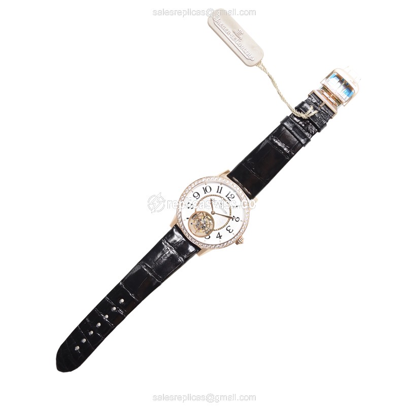 Jaeger-Lecoultre Rendez-Vous Replica - Automatic - 18kt Rose Gold - Diamond Accents - White Dial - Black Alligator Strap - View 2