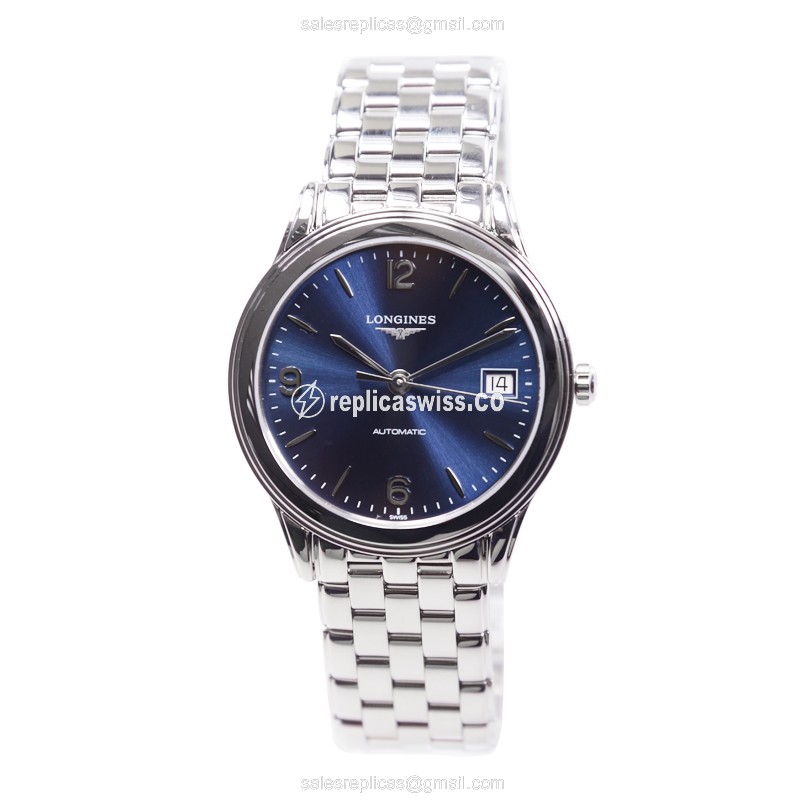 Longines Flagship L4.774.4.96.6 - Automatic - Steel Case - Blue Dial - Silver Steel Strap - View 2