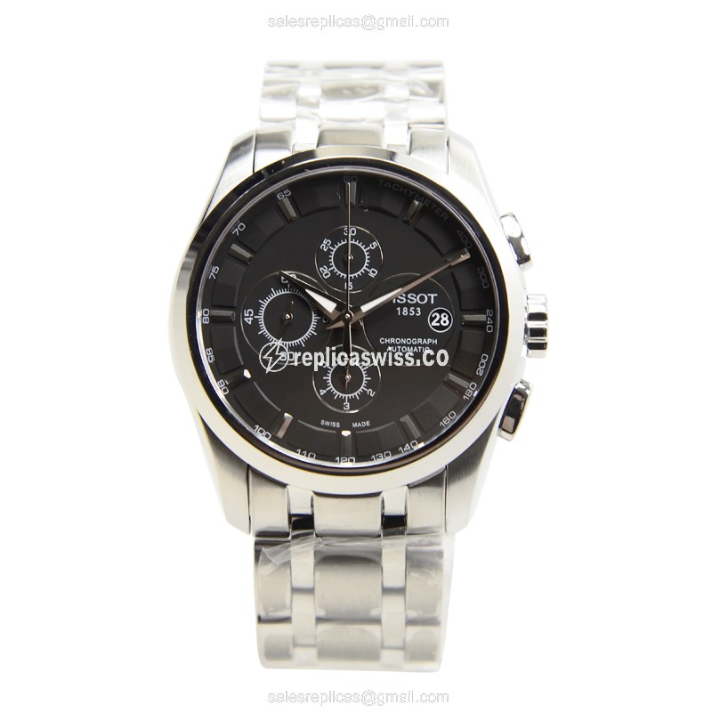Automatic Tissot T-CLASSIC - Stainless Steel Case - Black Dial - Silver Band - Clasp - View 2