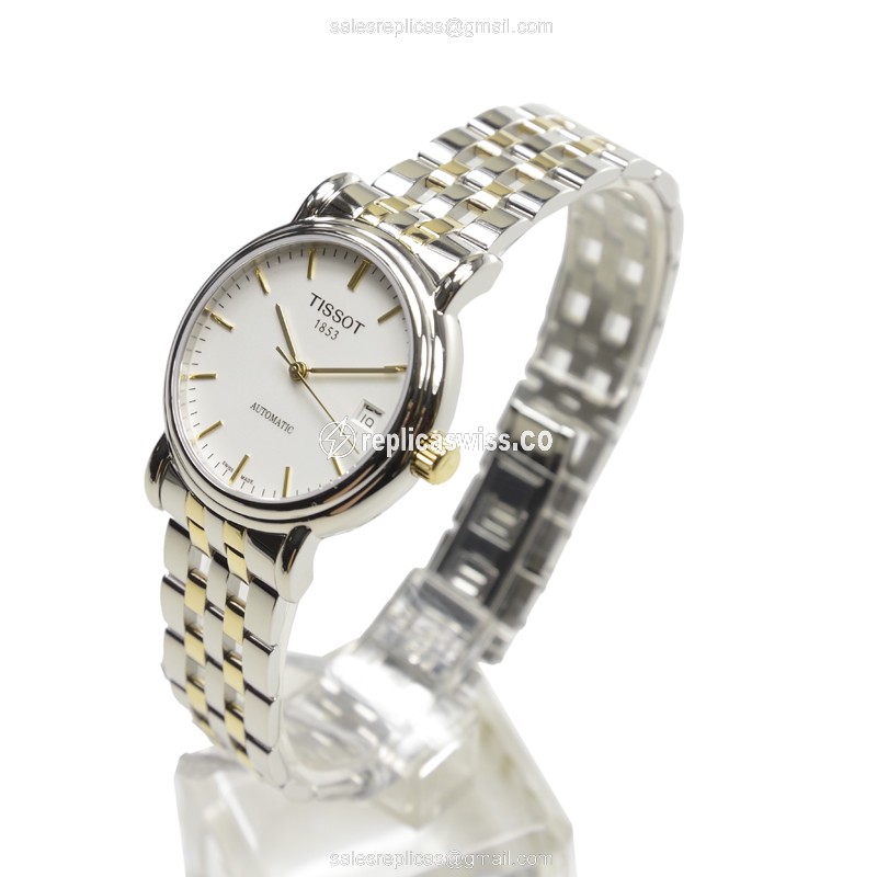 Tissot T-CLASSIC Automatic - Silver Dial - Steel Case - Gold Strap - View 3