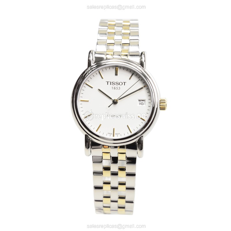 Tissot T-CLASSIC Automatic - Silver Dial - Steel Case - Gold Strap - View 2