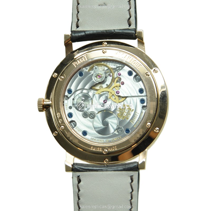 Piaget ALTIPLANO Replica - Manual - 18kt Rose Gold - Diamonds - Silver Dial - Black Alligator Strap - View 3