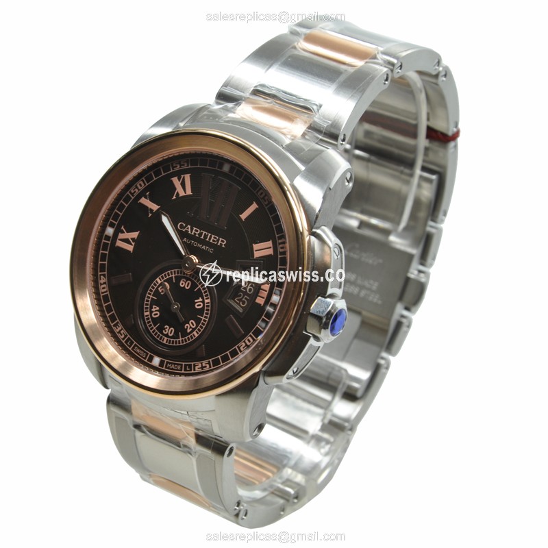 Cartier W7100050 Replica - Automatic 18kt Rose & Steel - Brown Dial - Silver Strap - View 3