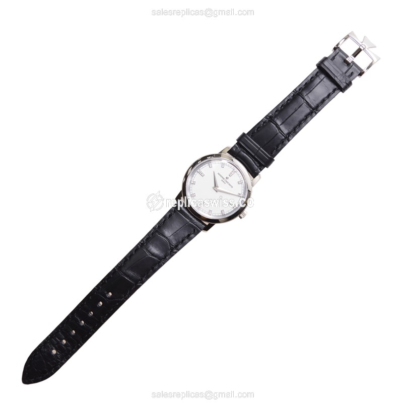 Vacheron Constantin TRADITIONNELLE Replica - Quartz - 18kt White Gold - White Dial - Black Alligator Buckle - View 2