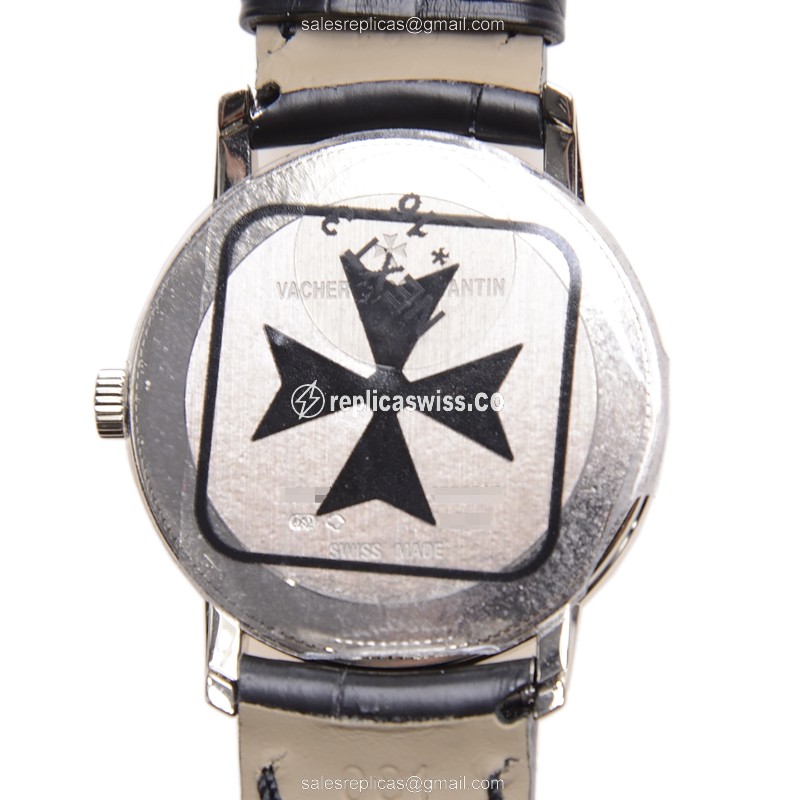 Vacheron Constantin TRADITIONNELLE Replica - Quartz - 18kt White Gold - White Dial - Black Alligator Buckle - View 3