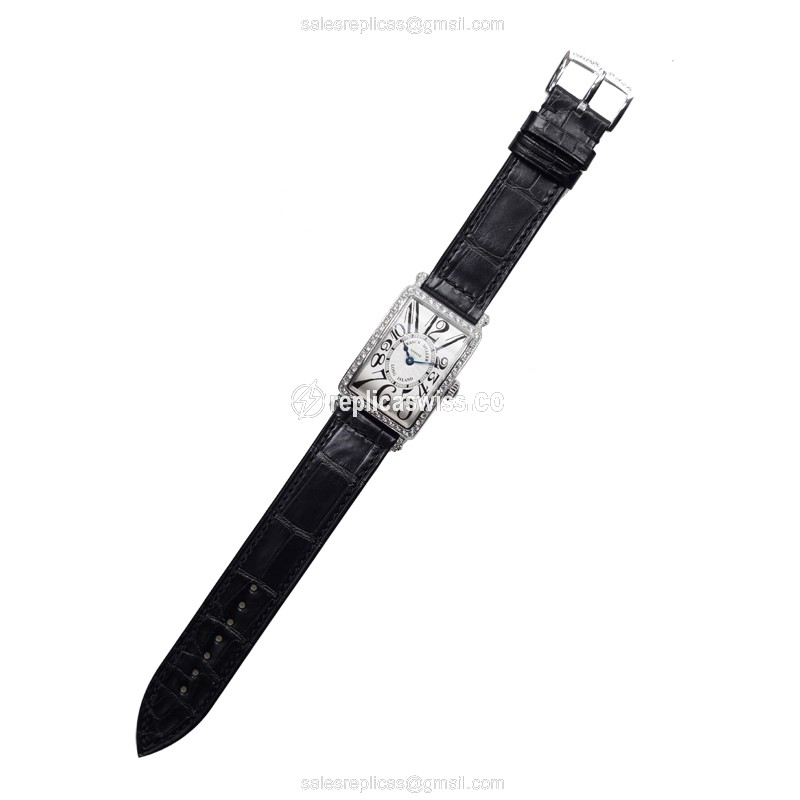 Franck Muller 902 QZ D 1R Replica - Quartz - 18kt White Gold - Diamond Silver Dial, Black Alligator Strap - View 2