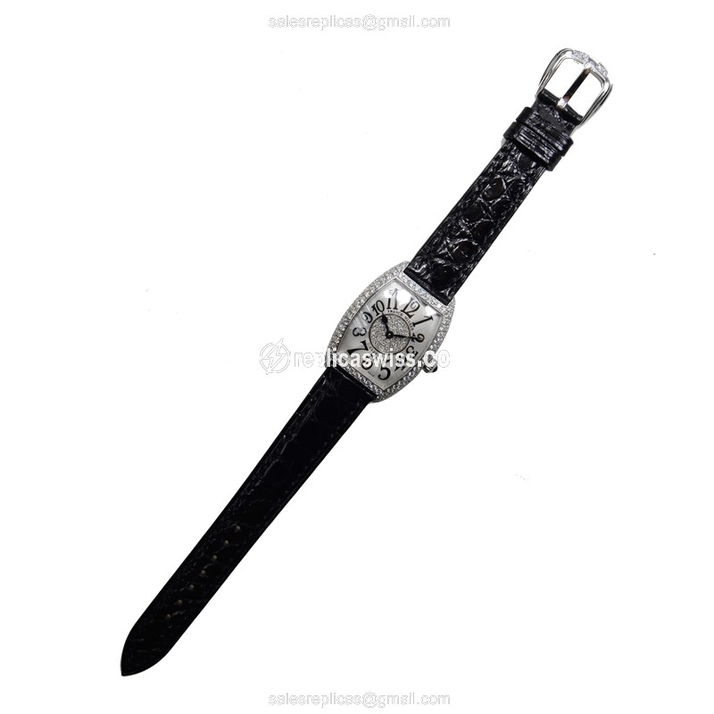 Franck Muller 1752 QZ D 1P CINTREE CURVEX - Quartz - 18kt White Gold - Diamond - Silver Dial - Black Alligator Buckle - View 2