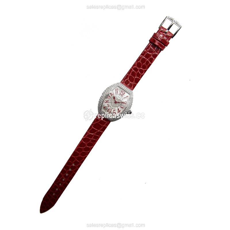 Franck Muller 5002 S QZ D3 1P HEART - Quartz - 18kt White Gold - Diamond - Silver Dial - Red Alligator Buckle - View 2