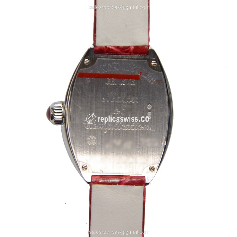 Franck Muller 5002 S QZ D3 1P HEART - Quartz - 18kt White Gold - Diamond - Silver Dial - Red Alligator Buckle - View 3