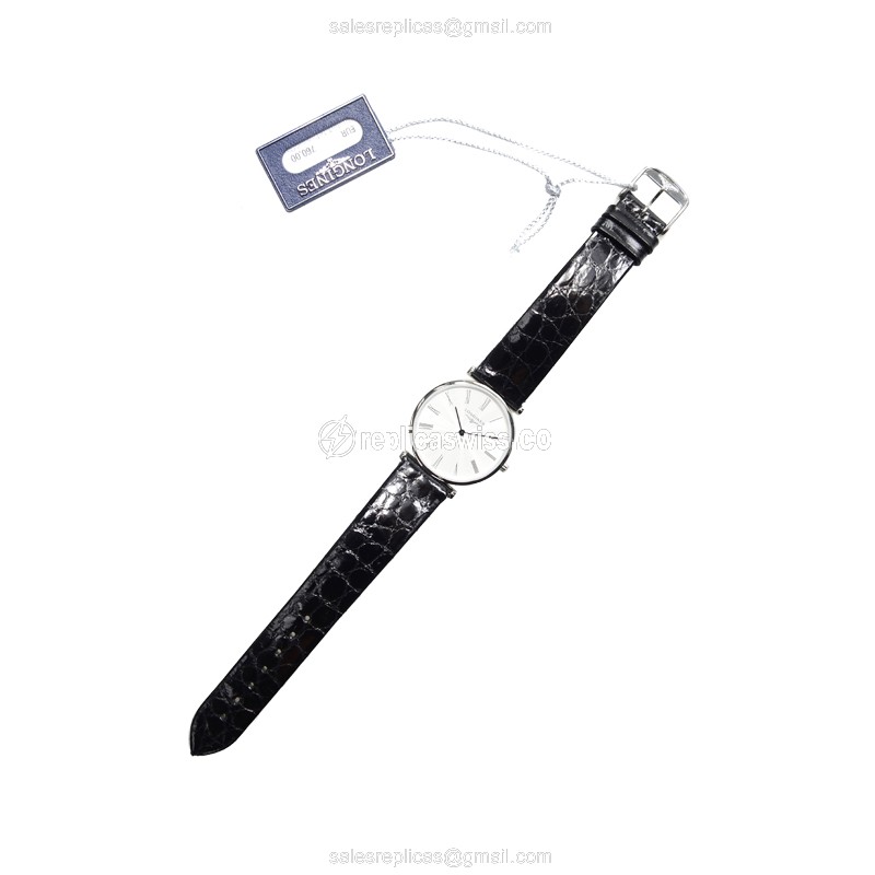 Longines L4.512.4.71.2 Replica - Quartz - Stainless Steel - Silver Dial, Leather Strap - View 2