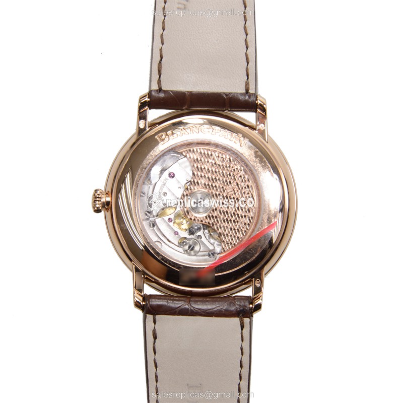 Blancpain Villeret Replica - Automatic - 18kt Rose Gold - Diamond Bezel - White Dial - Brown Alligator Strap - View 3