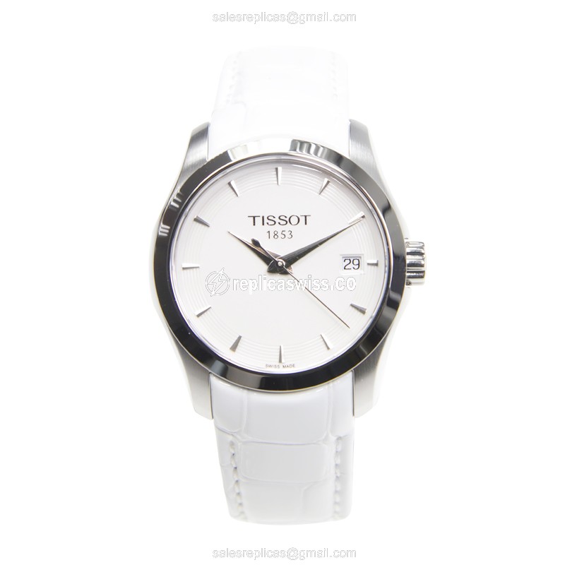 Rolex T-CLASSIC Quartz - Silver Dial - Stainless Steel - White Leather Strap - View 2