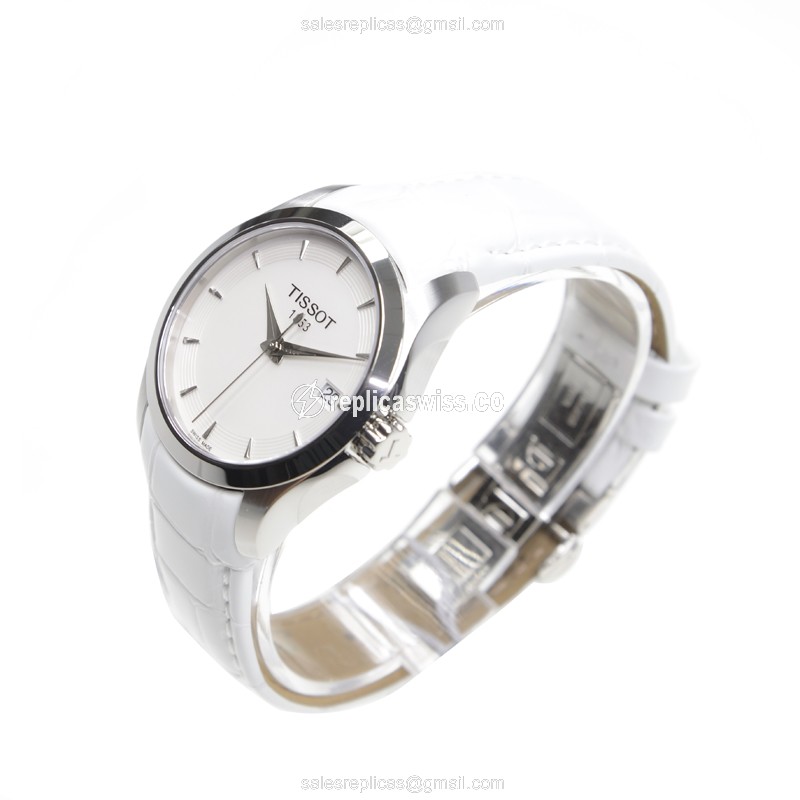 Rolex T-CLASSIC Quartz - Silver Dial - Stainless Steel - White Leather Strap - View 3