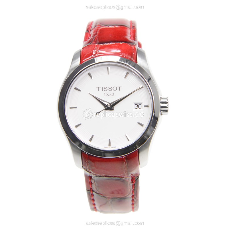 Tissot T-TREND Quartz - Silver Dial - Steel Case - Red Leather Strap - View 2