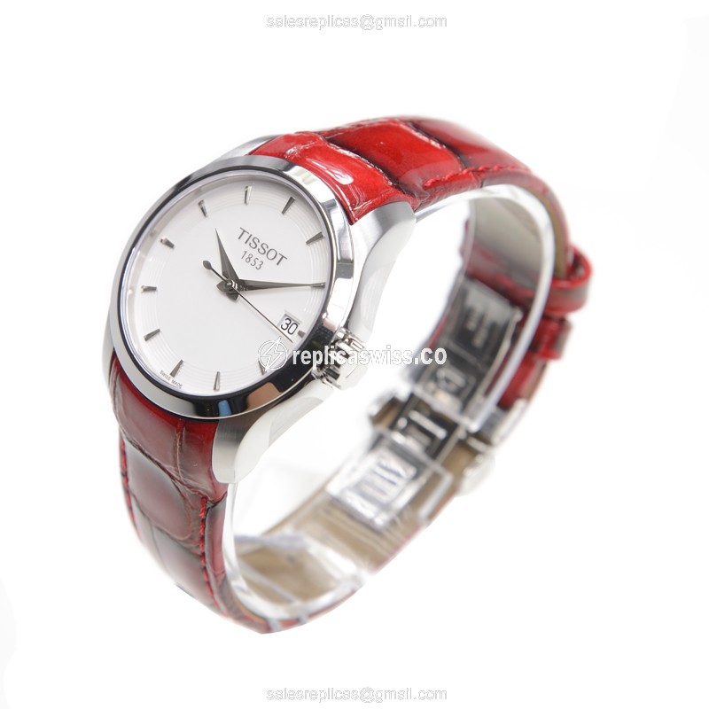 Tissot T-TREND Quartz - Silver Dial - Steel Case - Red Leather Strap - View 3