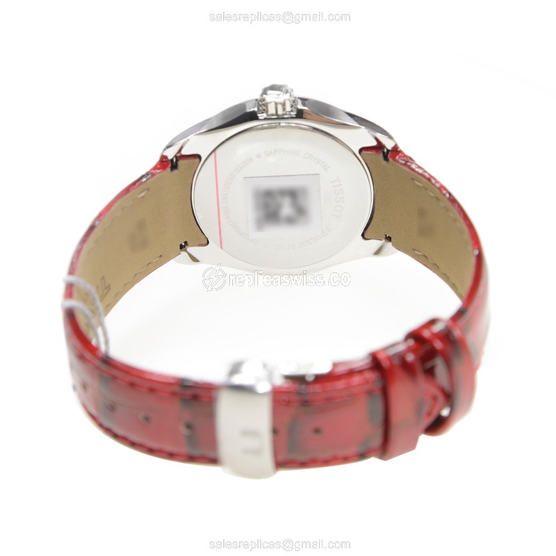 Tissot T-TREND Quartz - Silver Dial - Steel Case - Red Leather Strap - View 4
