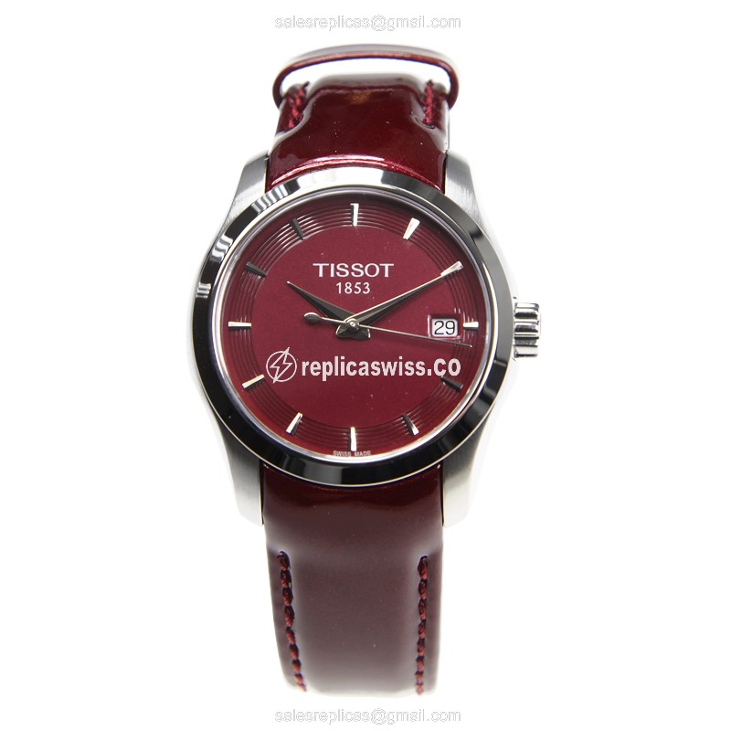 Rolex T-TREND Replica - Quartz - Steel Case - Red Dial - Leather Strap - Red Clasp - View 2