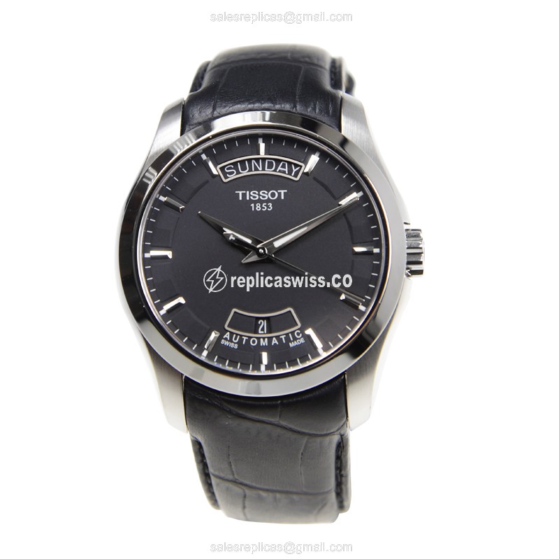 Rolex T-Classic Replica - Automatic - Steel Case - Black Dial - Leather Strap - View 2