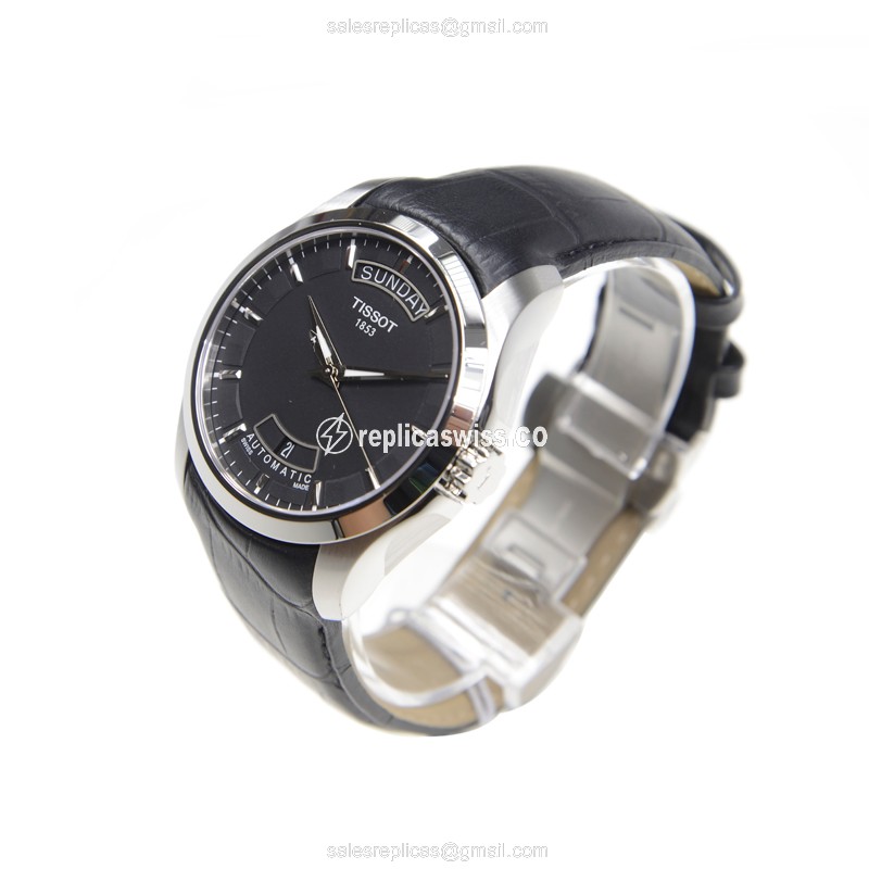 Rolex T-Classic Replica - Automatic - Steel Case - Black Dial - Leather Strap - View 3