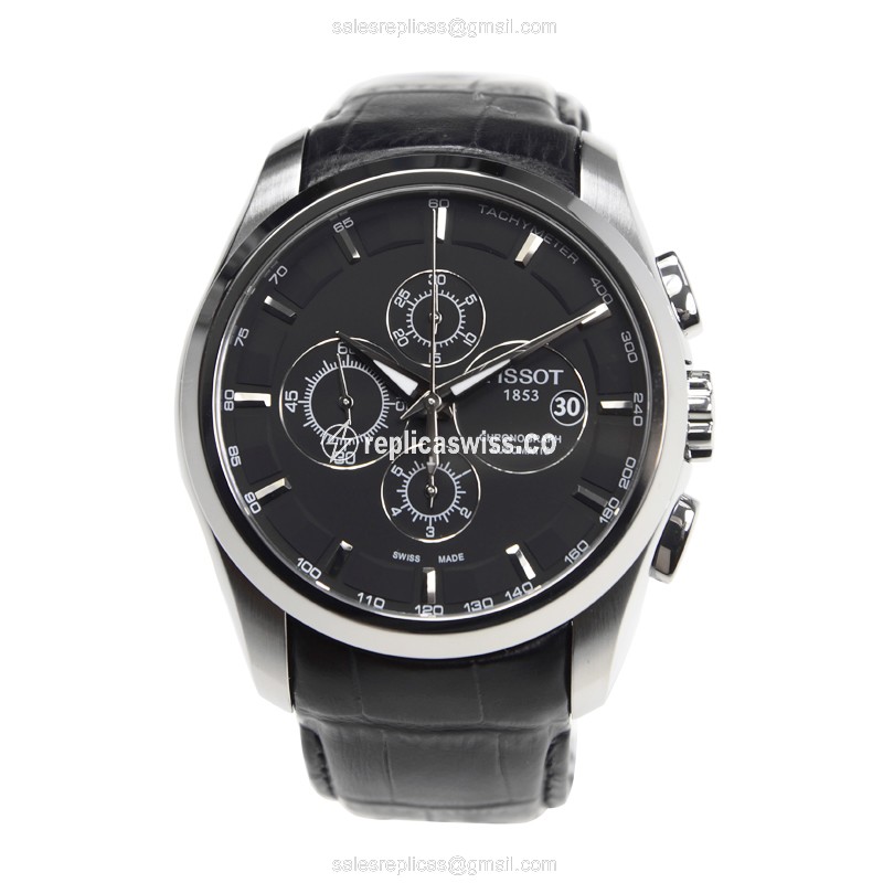 Rolex T-CLASSIC Replica - Automatic - Steel Case - Black Dial - Leather Strap - View 2