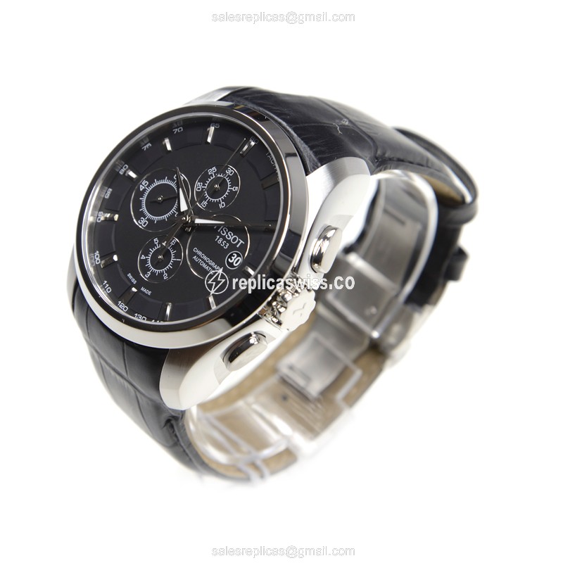 Rolex T-CLASSIC Replica - Automatic - Steel Case - Black Dial - Leather Strap - View 3