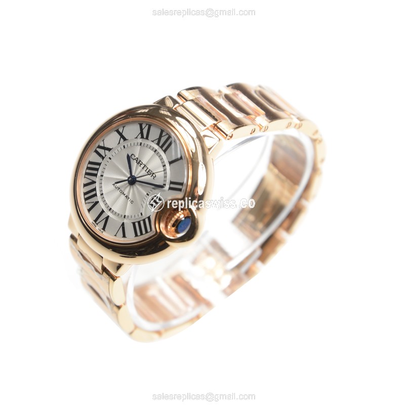 Cartier Ballon Bleu Replica - Automatic - 18kt Rose Gold - White Dial - Gold Strap - View 3