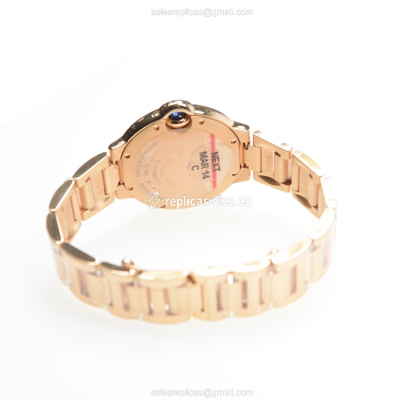 Cartier Ballon Bleu Replica - Automatic - 18kt Rose Gold - White Dial - Gold Strap - View 4