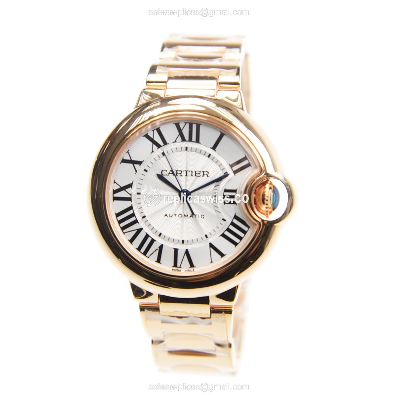 Cartier Ballon Bleu Replica - Automatic - 18kt Rose Gold - White Dial - Gold Strap - View 2