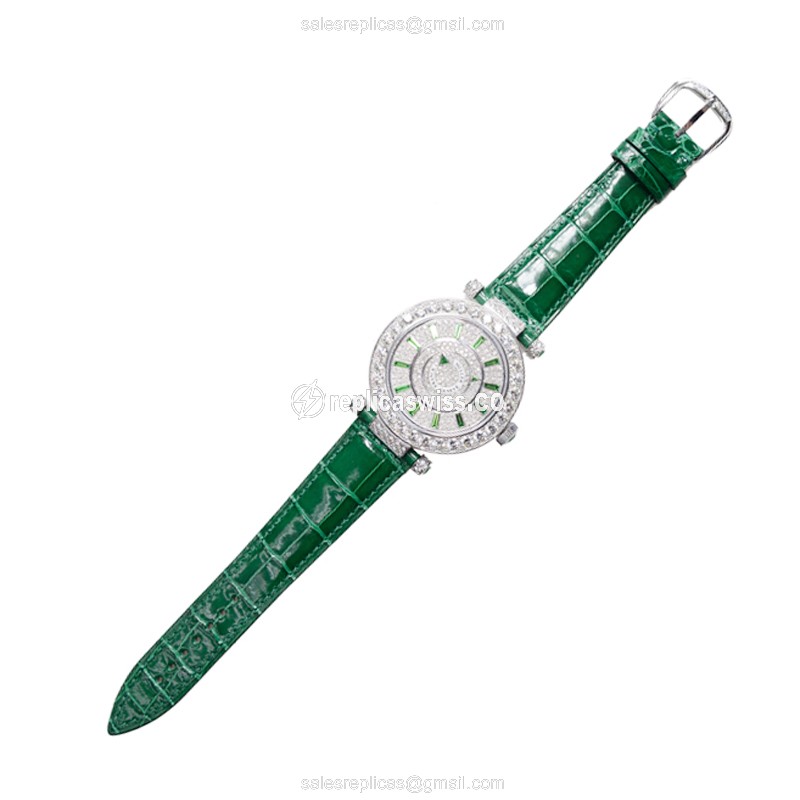 Franck Muller DM 42 D 1R CD Replica - Automatic - 18kt White Gold - Diamond - Silver Dial, Green Alligator Strap - View 2