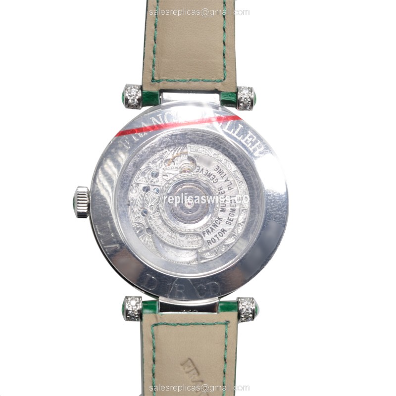 Franck Muller DM 42 D 1R CD Replica - Automatic - 18kt White Gold - Diamond - Silver Dial, Green Alligator Strap - View 3