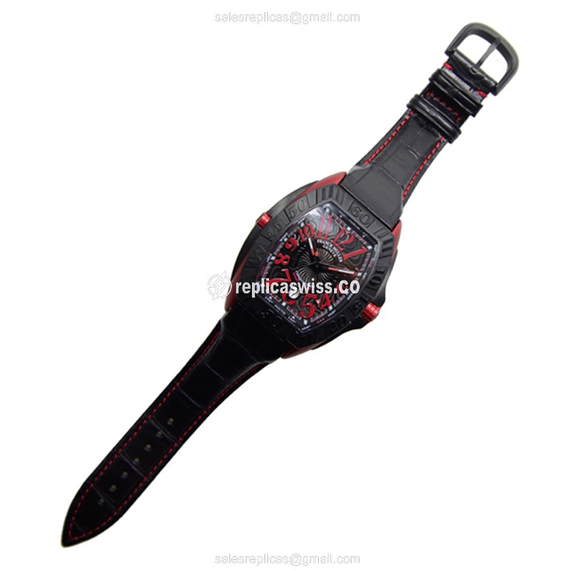 Franck Muller 8900 SC DT GPG ER CONQUISTADOR GPG Replica - Automatic Aluminum Case - Black Dial on Leather Strap - View 2