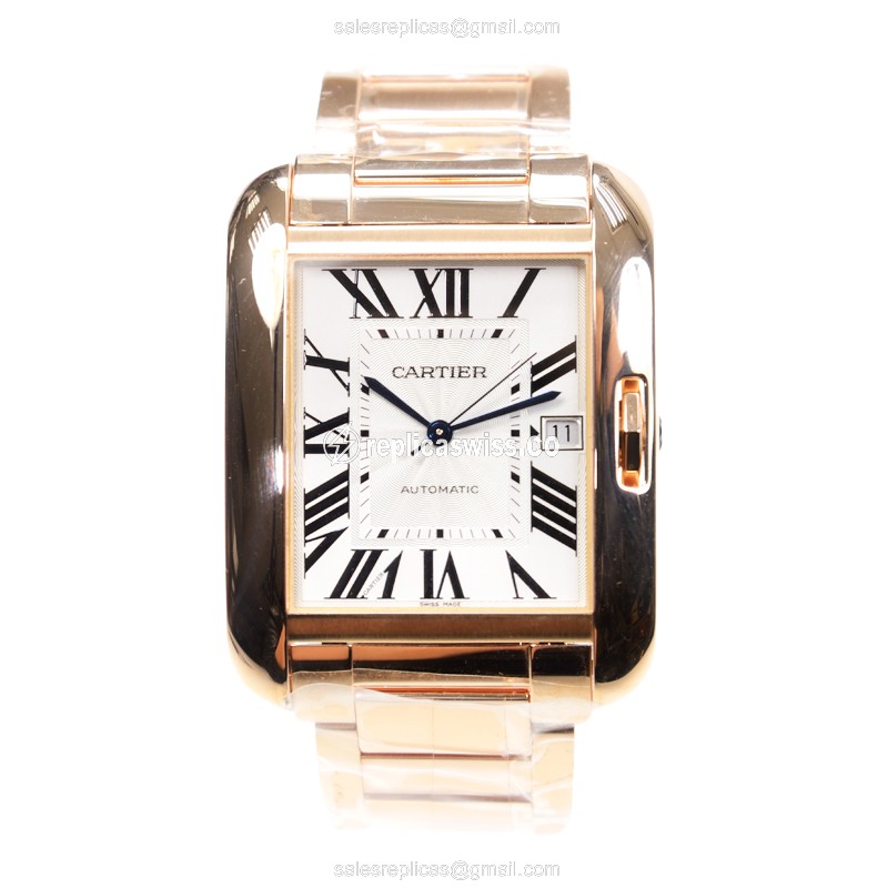 Cartier W5310002 Replica - Automatic - 18kt Rose Gold - White Dial - Gold Clasp - View 2