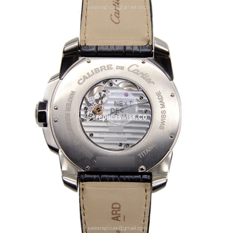 Cartier W7100028 Replica - Manual Wind - Titanium Case - White Dial - Black Alligator Strap - View 3