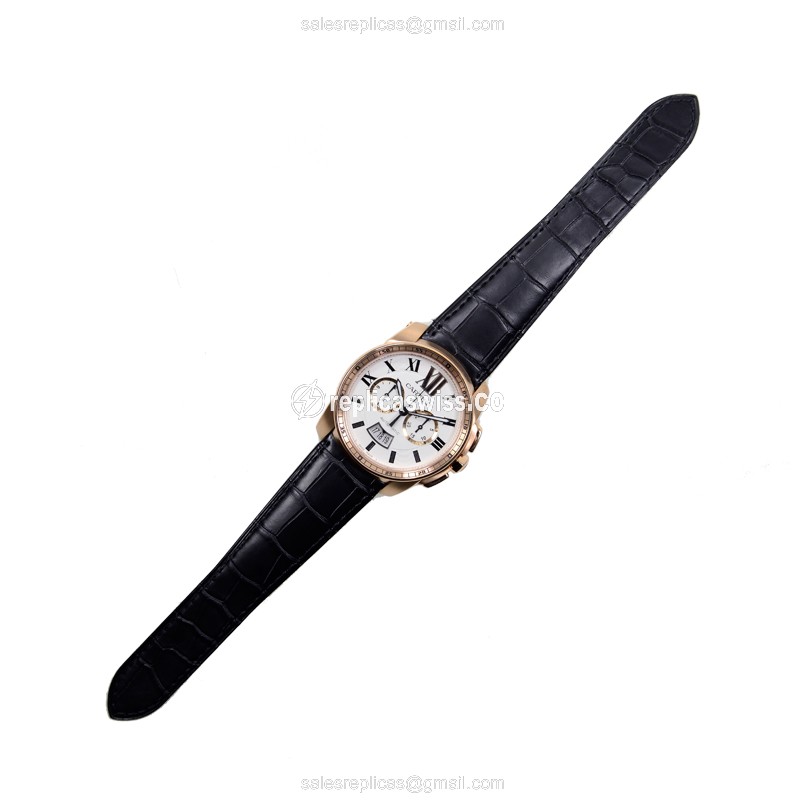 Cartier W7100044 Replica - Automatic - 18kt Rose Gold - White Dial - Black Alligator Strap - View 2