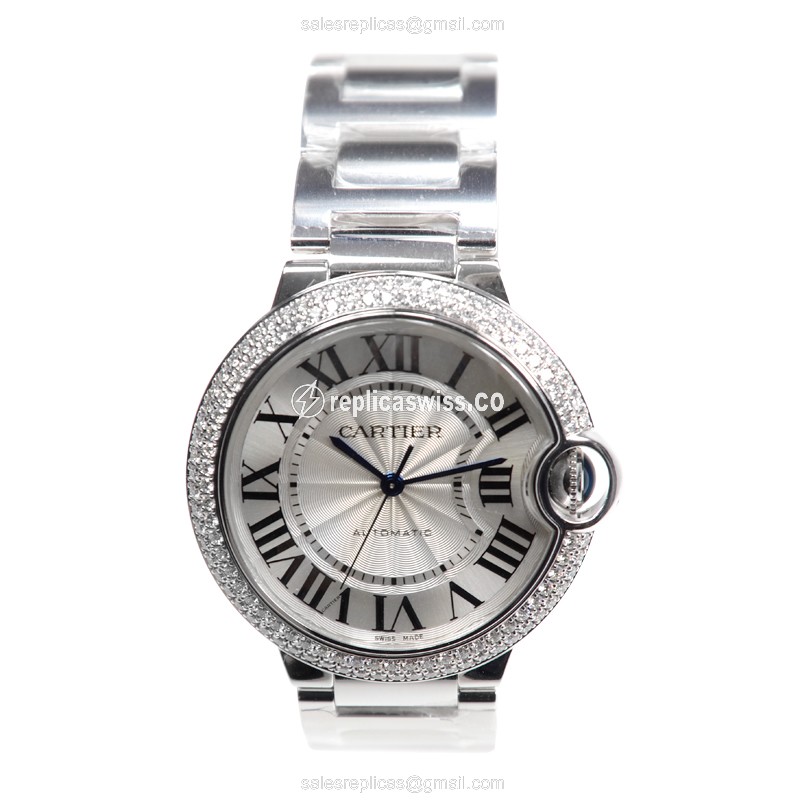 Cartier Ballon Bleu Replica - Automatic - 18kt White Gold - Diamond - Silver Dial - View 2