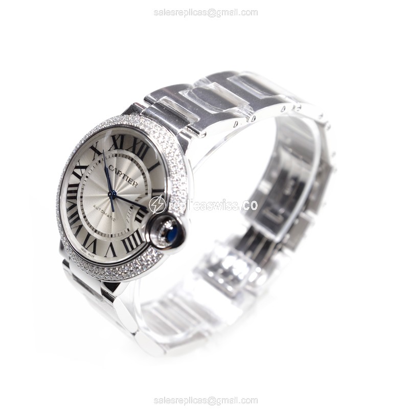 Cartier Ballon Bleu Replica - Automatic - 18kt White Gold - Diamond - Silver Dial - View 3