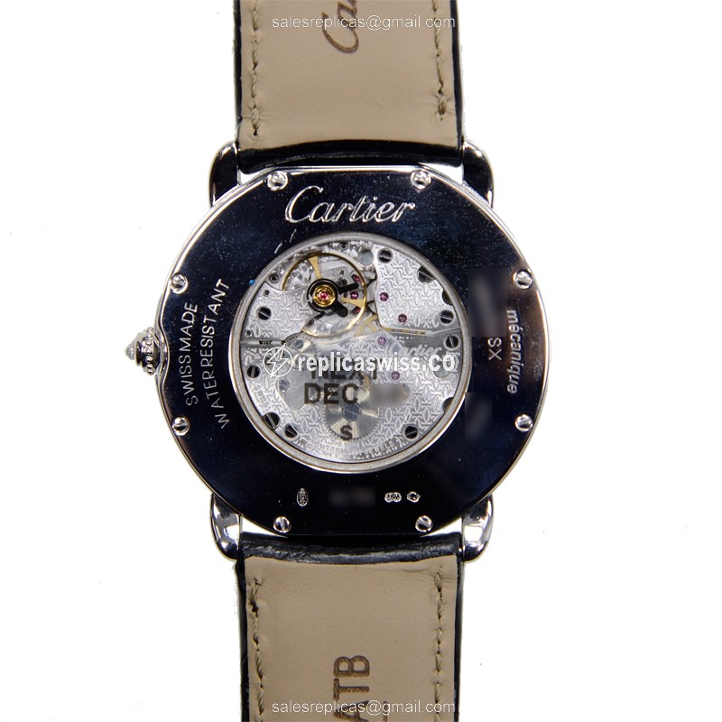 Cartier RONDE LOUIS CARTIER Replica - Manual - 18kt White Gold - Diamond - White Dial - Black Alligator Strap - View 4