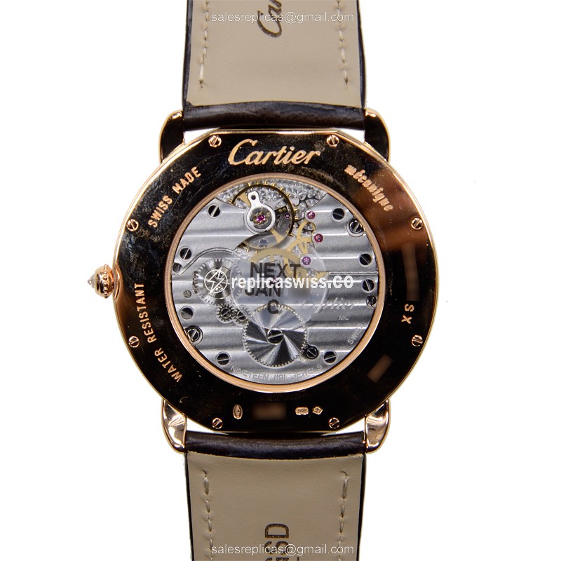 Cartier WR007001 RONDE LOUIS CARTIER - Manual Wind - 18kt Rose Gold - Diamonds - White Dial - Brown Alligator Strap - View 3