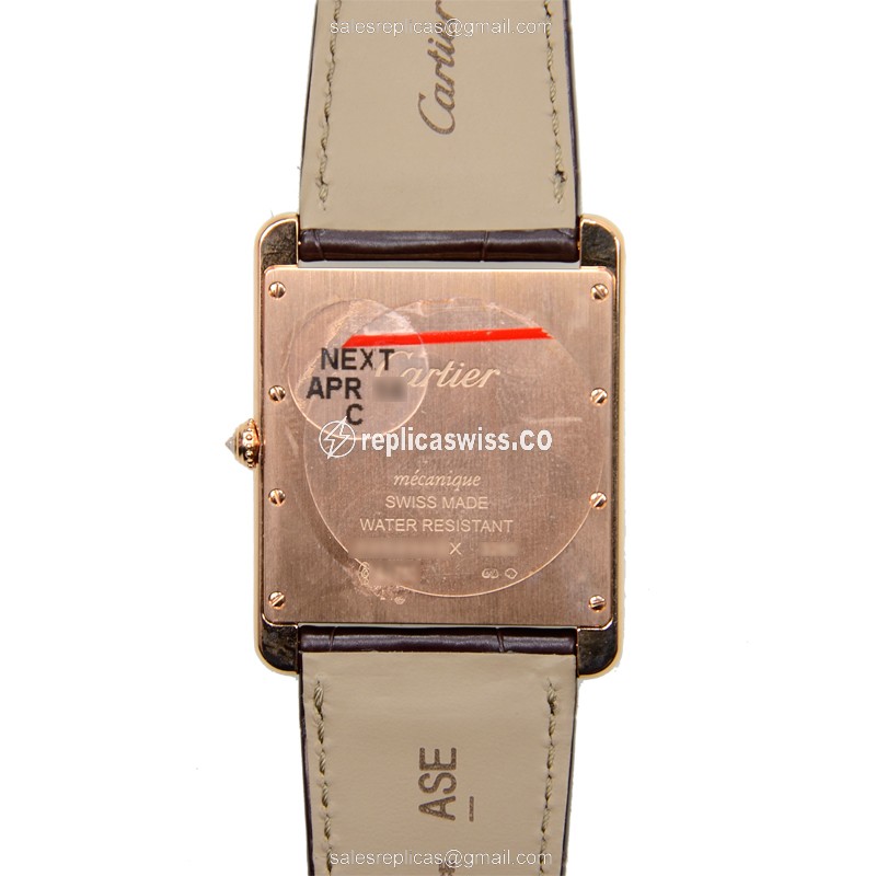 Cartier WT200005 TANK Replica - Manual - 18kt Rose Gold - Diamond - White Dial - Alligator Brown Strap - View 3