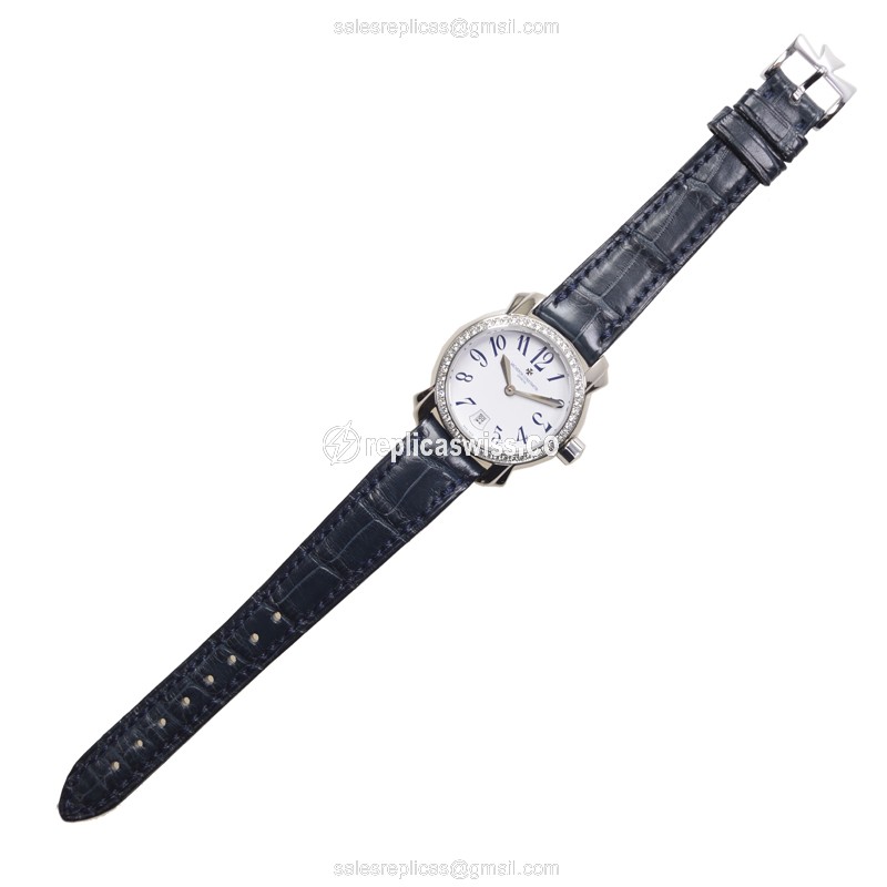 Vacheron Constantin 25715/000G-8898 Replica - Manual Wind - 18kt White Gold - Diamond Set - White Dial - Black Alligator Strap - View 2