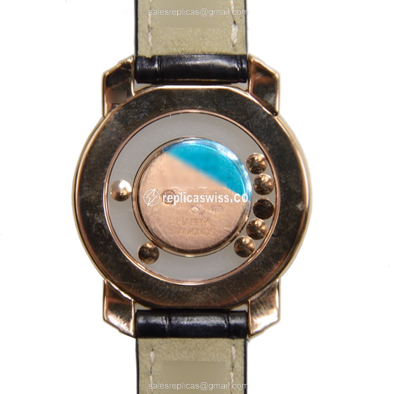 Chopard Happy Diamonds Replica - Quartz - 18kt Rose Gold - White Dial - Brown Alligator Buckle - View 3