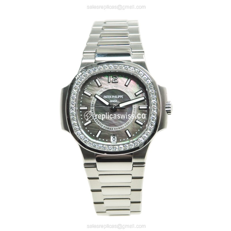 Patek Philippe 7008/1A-012 Replica - Automatic - Black Dial - Steel & Diamond - Silver Clasp - View 2