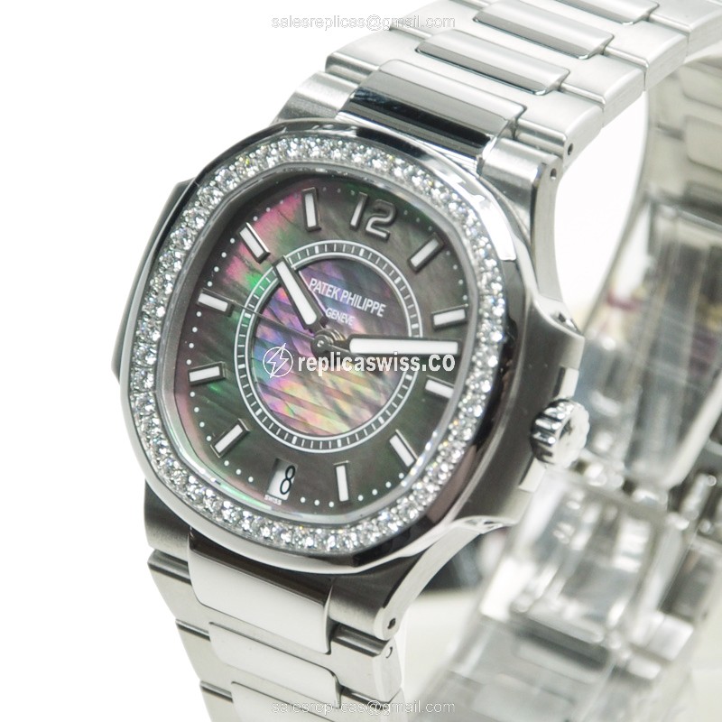 Patek Philippe 7008/1A-012 Replica - Automatic - Black Dial - Steel & Diamond - Silver Clasp - View 3