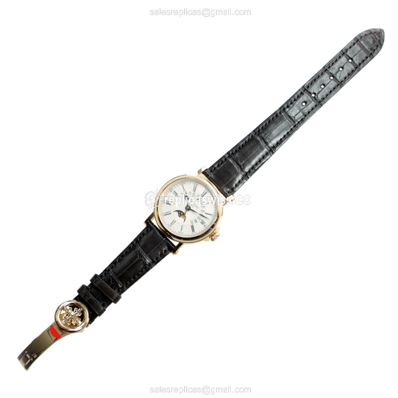 Patek Philippe 5159R-001 Replica - Automatic - 18kt Rose Gold - White Dial - Brown Alligator Strap - View 2
