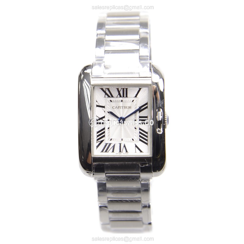 Cartier TANK Quartz - Stainless Steel Case - White Dial - Silver Clasp & Strap - View 2