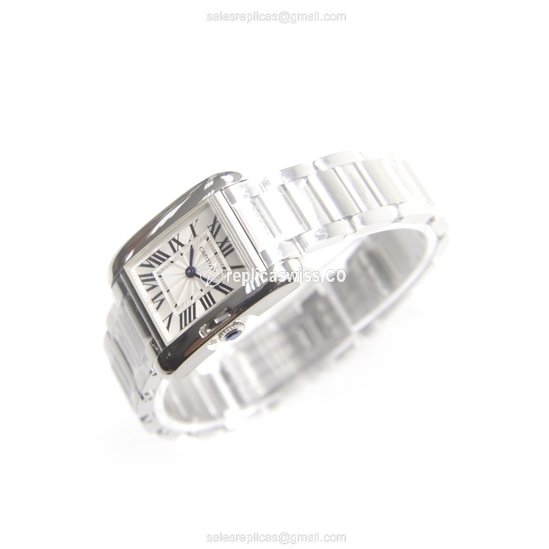 Cartier TANK Quartz - Stainless Steel Case - White Dial - Silver Clasp & Strap - View 3