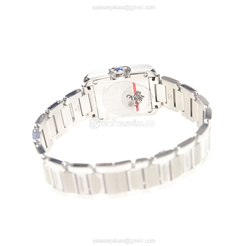 Cartier TANK Quartz - Stainless Steel Case - White Dial - Silver Clasp & Strap - View 4