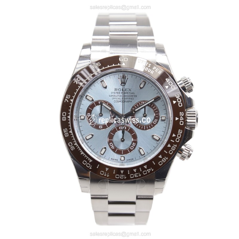 Rolex Daytona Replica - Automatic - Platinum Case, Blue Dial - Silver Strap - View 2